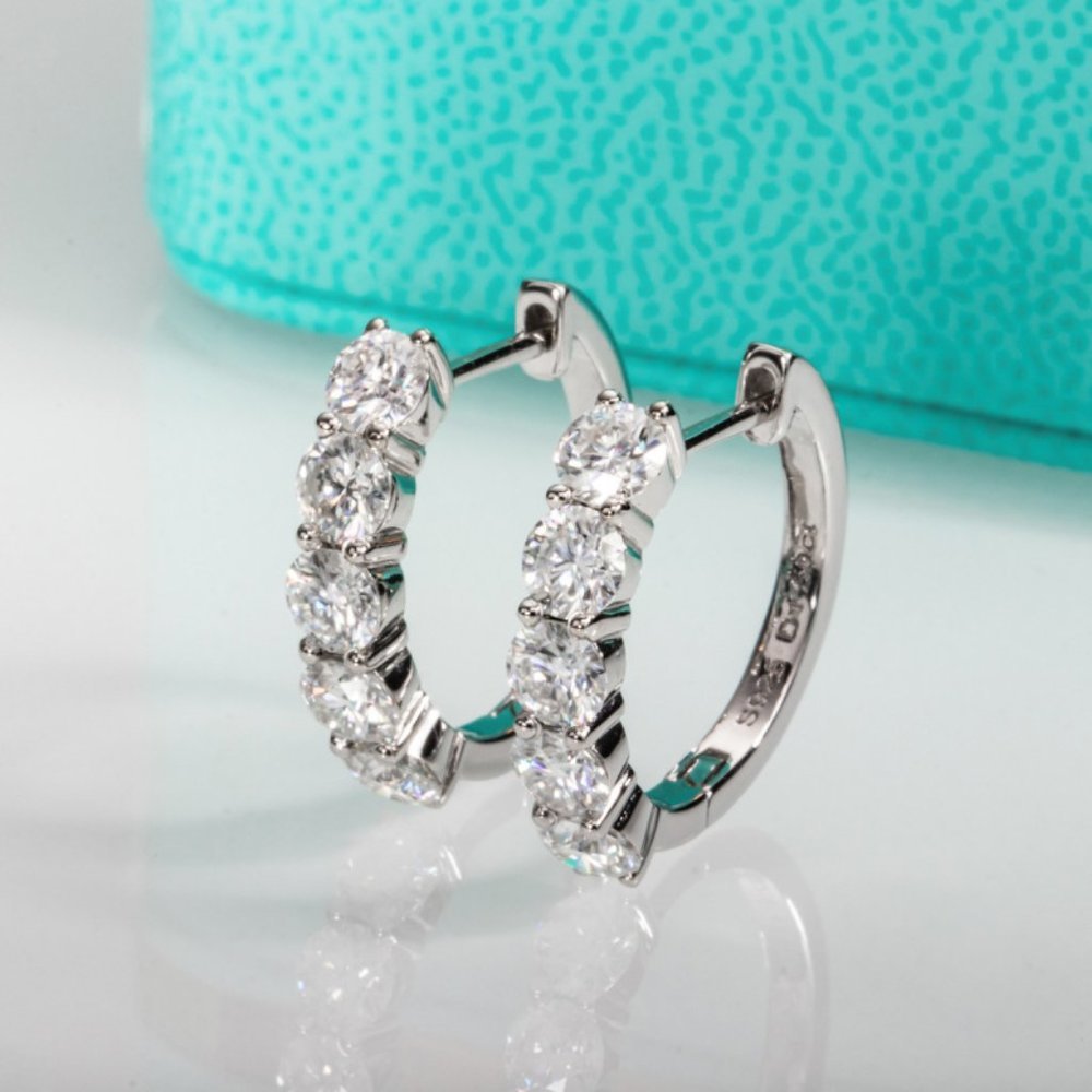 Certified 3ct. t.w. Moissanite Diamond 2cm Huggie Hoop Earrings NEW - Picture 4 of 16